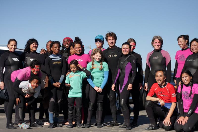 Pacifica, California surf clinic - sharing the stoke with girls and women from San Francisco and Oakland in partnership with Balikbayod, Returning the Wave. Dionne Ybarra