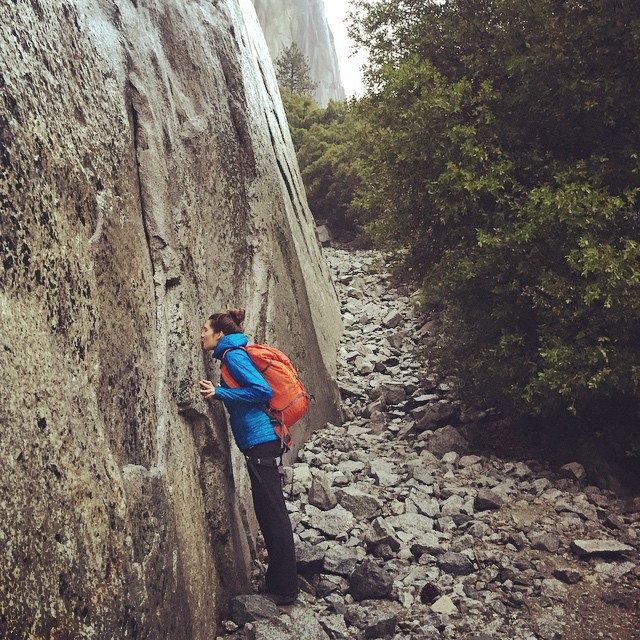 Aisha Weinhold loving the life water off El Cap in Yosemite.