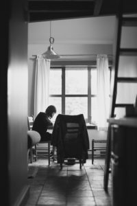Steph writing away. Photo by Erica Chan.