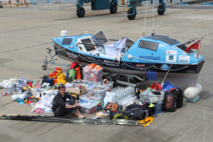 Sarah Outen with everything she needs to row across the North Pacific in 2012.
